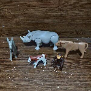 Playmobil Mixed Animals Lot from 1974 Rhino Cow Monkey Donkey